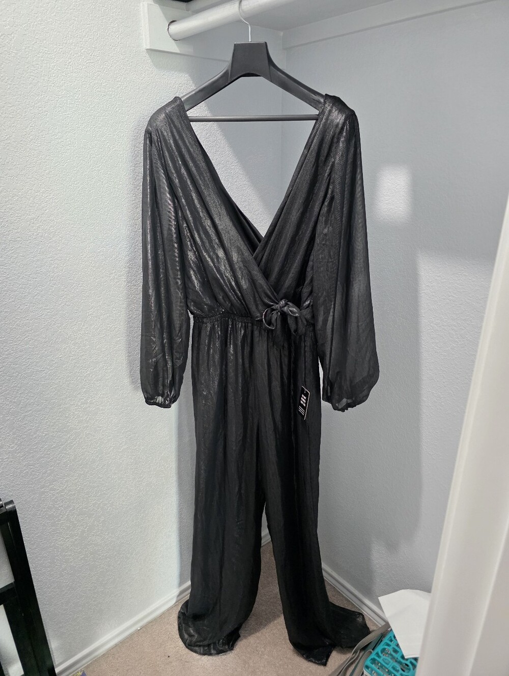 Women's L Black Metallic Long Sleeve Jumpsuit